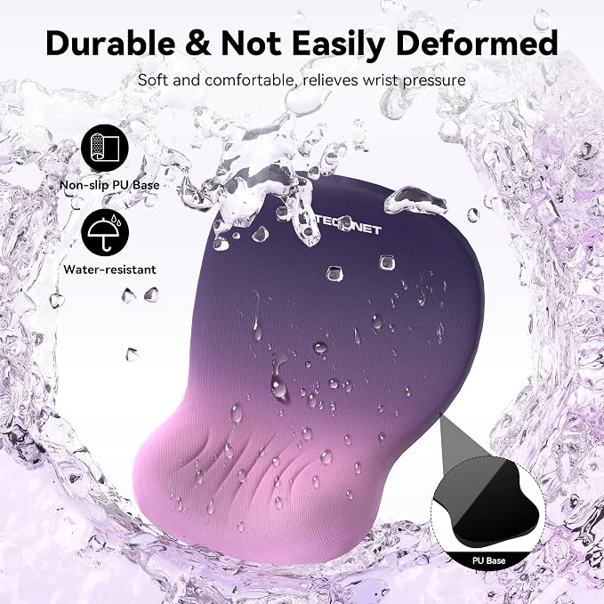 TECKNET Ergonomic Mouse Pad with Wrist Rest, Smooth Surface & Non-Slip Base | Memory Foam Mousepad with Wrist Support, Ergonomic Middle Concave for Laptop/PC, Pain Relief for Home Office, Gradient Purple