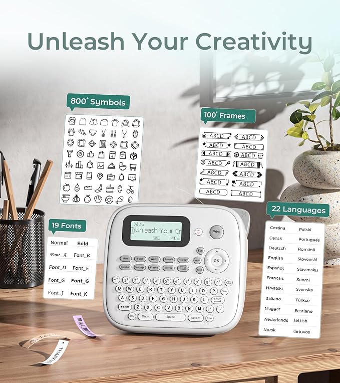Label Maker Machine with 4 Tapes, D210s Waterproof Labelmaker | Waterproof Removable Freezer Food-Labels for Jar, One-Touch Keys & Bold Fonts, Replace for Brother Ptouch Label Maker Machine