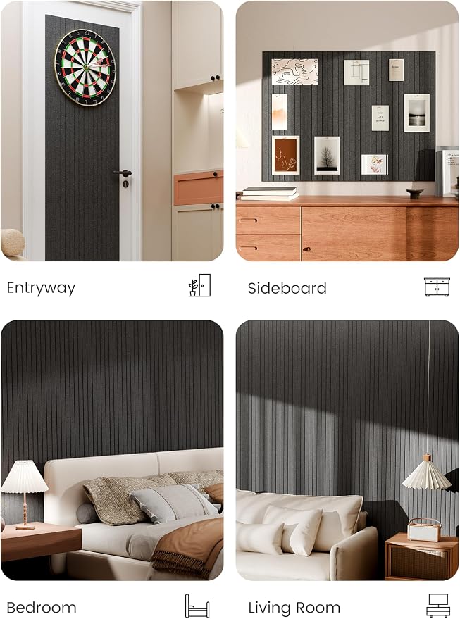 Bumusty 48"x 36" Large Felt Bulletin Board Tiles, Charcoal Gray | 12-Pack Cork Board Alternative, Wall Decor, 30 Pushpins, 60 Adhesive Tabs, Vision Board, Office, Classroom, Home, Dorm