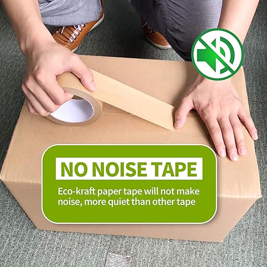 TAPEBEAR Eco-Friendly Kraft Paper Tape, Biodegradable Kraft Paper Tape, Recyclable Writable Packing Tape, Non-Coated Surface for Masking, Sealing, 2inch x 60yards, 24Rolls