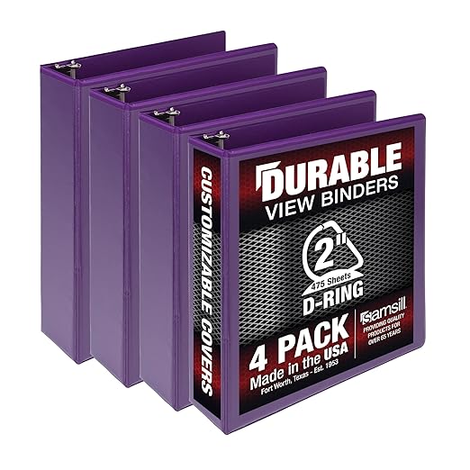 Samsill Durable 2 inch 3 Ring Binder, D Ring Binder, 100% Recycled Chipboard, Purple, 4 Pack