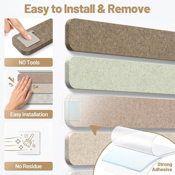 10 Pack 13"x2" Cork Board Strip with Removable Adhesive Squares & Push Pins | Pin Board Alternative Felt Strip Bulletin Board, Felt Board for Photo & Note Display, Home Office Decor - Linen Dusk