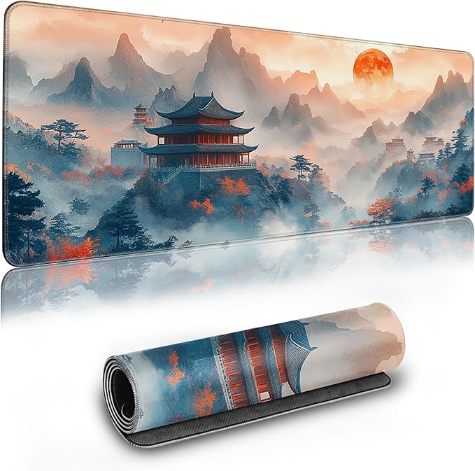 Long Gaming Mouse Pad Extended Anime Large Desk Pad with Non-Slip Base Full Keyboard Mat with Stitched Edges for Gaming and Office 31.5 x 11.8 inches (Mountain View)