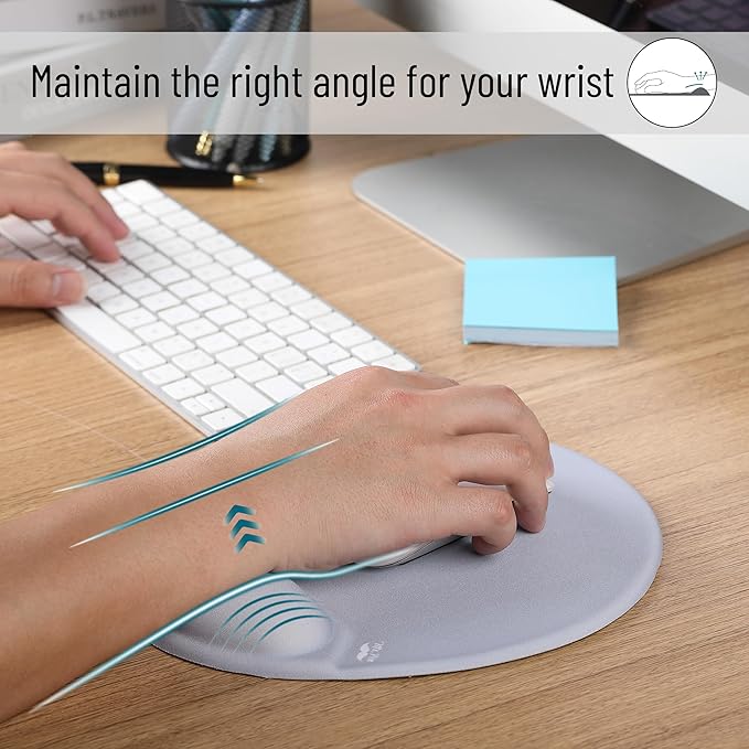 Mr. Pen- Ergonomic Mouse Pad with Wrist Rest, Light Gray Breathable Fabric with Memory Foam Cushion, Non-Slip Rubber Base, Gel Mouse Pad with Wrist Support