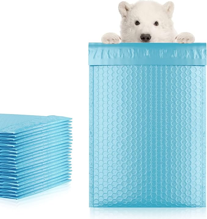 Poly Bubble Mailers, 8.5 x 12 Inch Light Blue Padded Mailers, Self Seal Shipping Envelopes, Lightweight Poly Mailer Bags, Waterproof Mailing Bags, Pack of 200