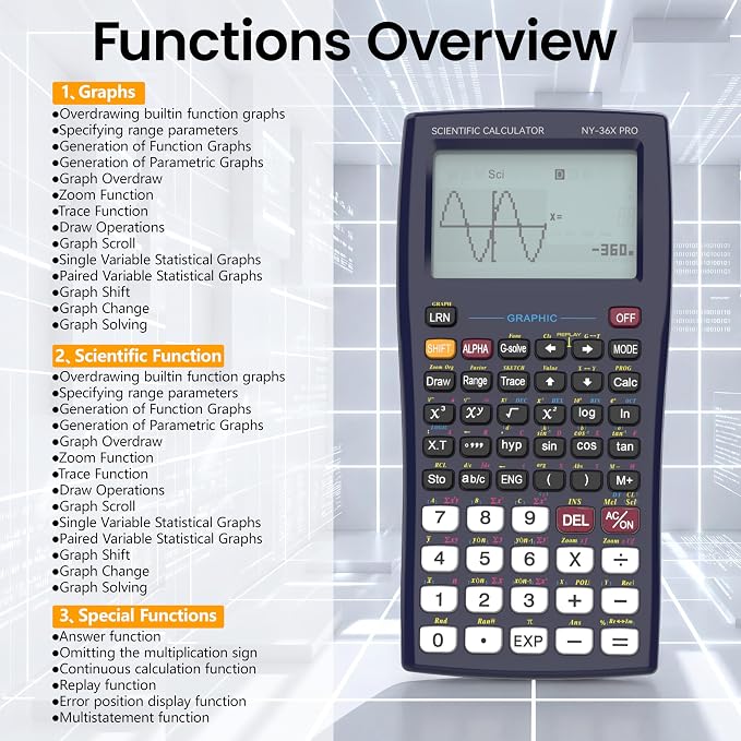ROATEE Graphing Scientific Calculators 36X Pro 360 Functions for School | Desktop Calculators 3-in 14 Digit Display Office Supplies for High School Student Teacher Engineer