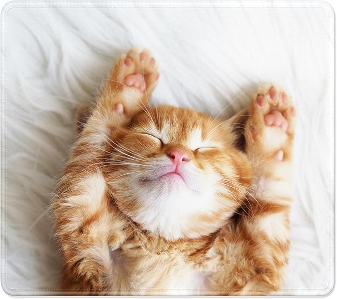 Mouse Pad, Minimalism Marble Style Computer Pad, Anti-Slip Rubber Mouse Mat with Stitched Edges for Gaming, Office, Laptop, PC, Women, 9" x 8" Thick 3 mm, Cute Cat
