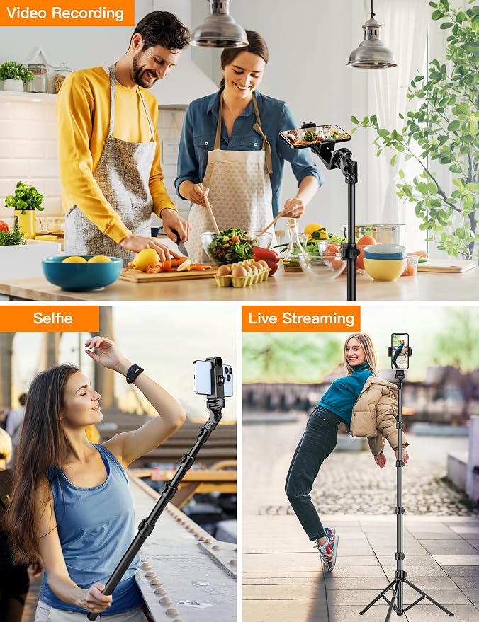 Phone Tripod, 71" Portable Cellphone Tripod Stand with Remote | Camera Stand for iPhone with Phone Holder, Compatible with Camera iPhone/Android Smartphone/Gopro