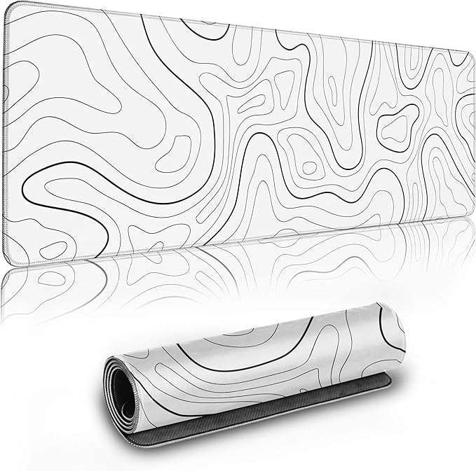 Long Gaming Mouse Pad Extended Anime Large Desk Pad with Non-Slip Base Full Keyboard Mat with Stitched Edges for Gaming and Office 31.5 x 11.8 inches (White Geometry)