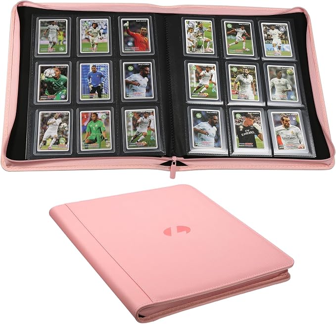 Toploader Binder,Holds 288 Toploaders,9 Pocket Double-Sided Top Loader Binders with Sleeves for 3 x 4'' Toploaders, Card Holder for Trading Cards or Sports Cards(Pink)