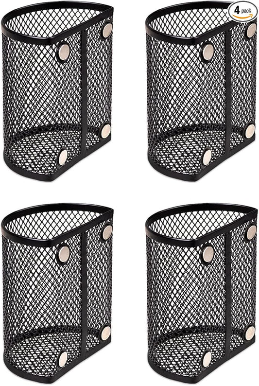QYH Magnetic Pen Holder 4 Pack Pencil Locker Organizer Accessories for School and Office, Black