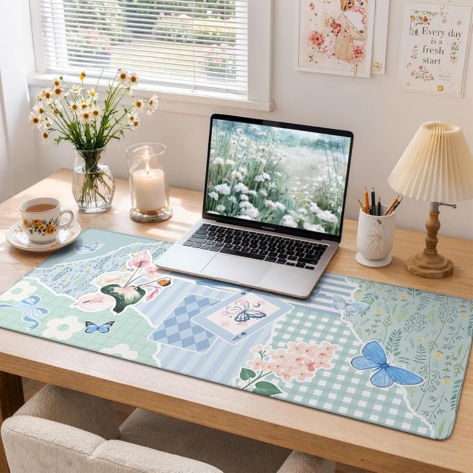 iCasso Floral Computer Mouse Pad, Desk Mat for Desktop | Keyboard and Mouse Pad, Non-Slip Mousepad with Smooth Surface, Cute Desk Accessories for Home Office Dorm