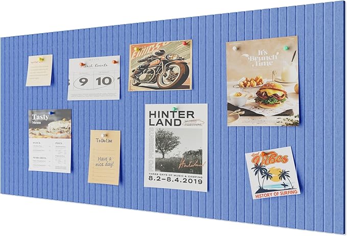 48x32 inches Large Bulletin Board, Decorative Felt Pin Board, 0.35“ Thick Foldable Photo Display Board with Self-Adhesive Tape, Vision Board for School Home Kitchen Office Walls - Sky Blue