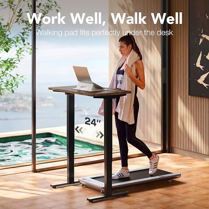 HUANUO 32x19 Inch Small Electric Standing Desk, Adjustable, Black Walnut | 176 Lbs Capacity, Rounded Corners, Wheel-Ready Feet, Compact Desktop, Apartment Workspace, 28.3–46.5 Inch Height Range