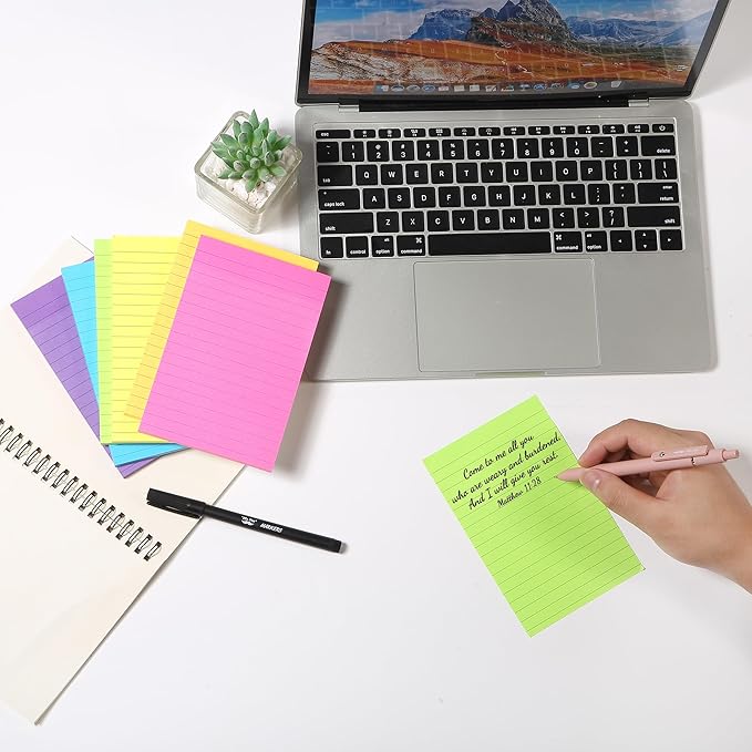 Mr. Pen- Lined Sticky Notes 4x6, 6 Pads, 60 Sheets/Pad, Assorted Colors, Sticky Notes with Lines, Sticky Note Pads, Colorful Sticky Notes, Mr Pen Sticky Notes, Stocky Notes for Bible Journaling