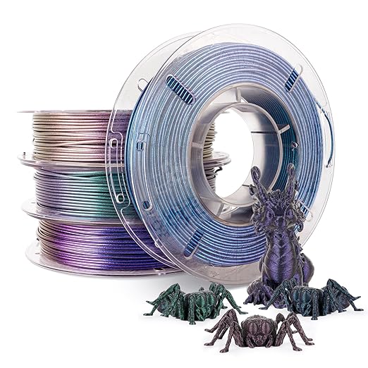 AMOLEN PLA 3D Printer Filament,PLA PrintingFilament Starry Sky Series Pla 1.75mm Bundle, Starry Sky Dark Purple/Green/Blue/Purple Red, 4x200g Pack