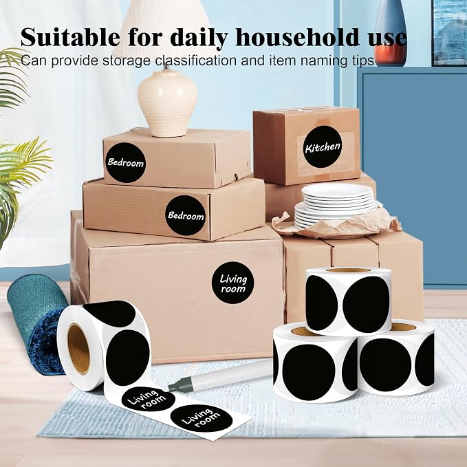 PARLAIM 2 Inch Round Adhesive Color-Code Dot Stickers,4Rolls/2000 per Rolls dots Label Dispenser Box, Circle Stickers Label Inch Coding Labels (Black)