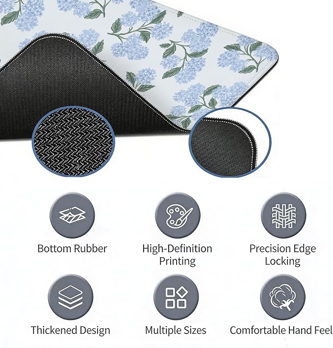 UTELKA Blue Desk Mat, Flroal Desk Matt for Desktop Mouse Pad 31.5x11.8 | Blue Desk Accessories, Blue and White Mouse Pad, Hydrangea Extra Large Desks Mat, Aesthetic Office Accessories for Women