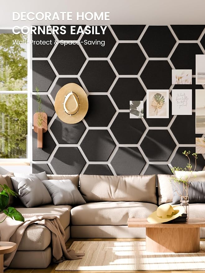 Fluxynara Extra Large 12-Pack Felt Bulletin Board Tiles, Black | Cork Board Alternative with 90 Adhesive Tabs for Notes, Photos and Reminders in Home Offices, Dorm and Classrooms