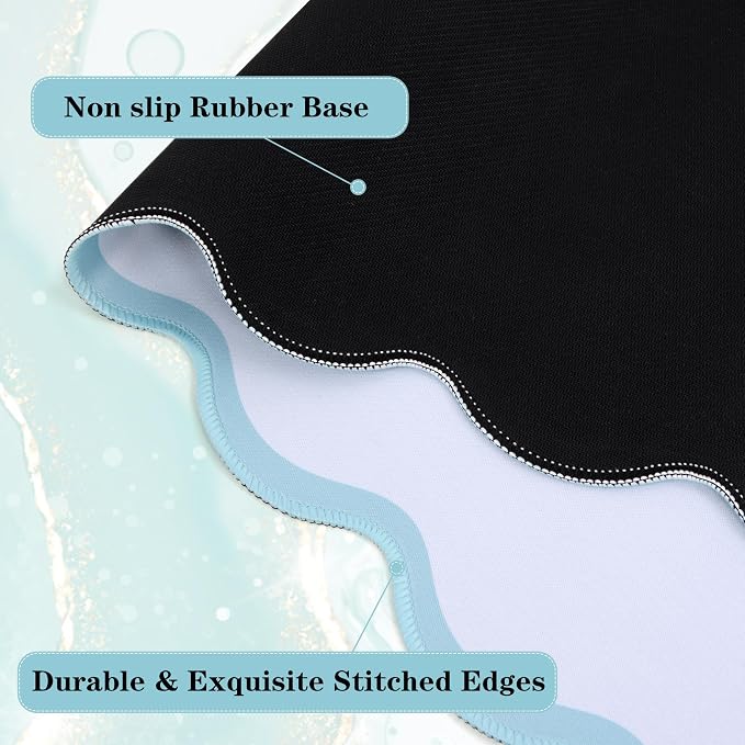 Teal Scalloped Desk Mat, Back to School Gift for Women, 31"x15.7" Large Keyboard Mouse Pad for Gaming Dorm Decor