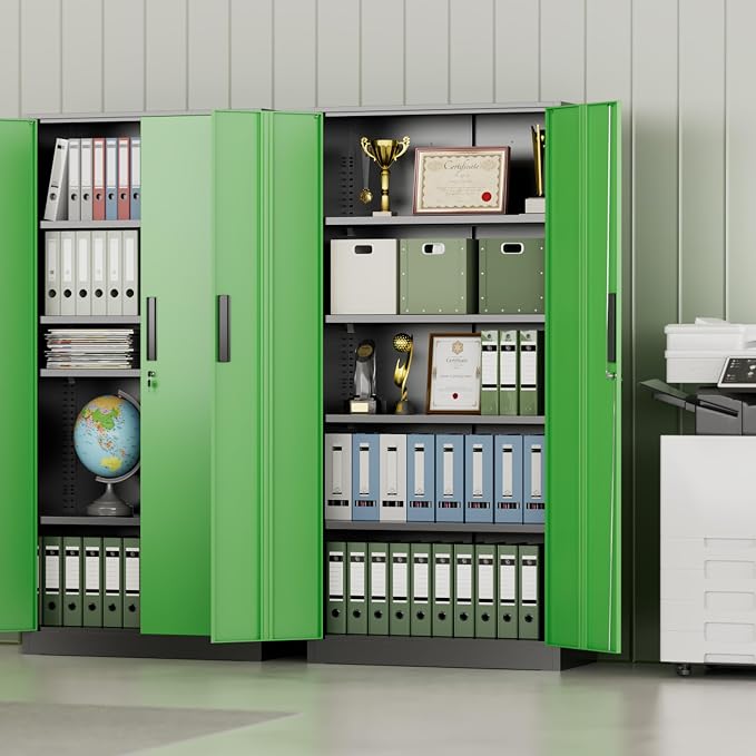 Metal Storage Cabinet,72" Steel Lockable File Cabinet with Locking Doors and Adjustable Shelves,Locking Tool Cabinets for Office,Home,Garage,Gym,School (Black Green)