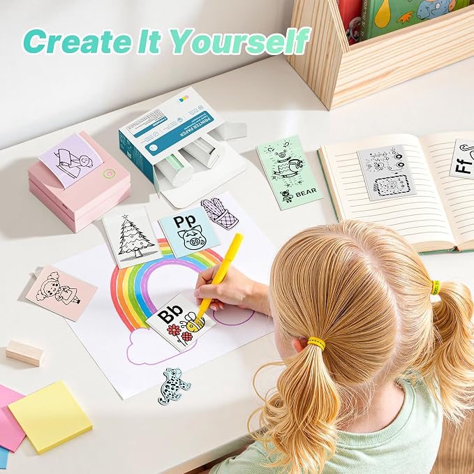 Mini Sticker Printer, PM290 Sticker Maker Machine with 3 Roll Paper | Good Quality, Portable, Smart AI APP, Mini Printer for Study, Gifts for Girls Boys, Back to School Supplies for Teachers