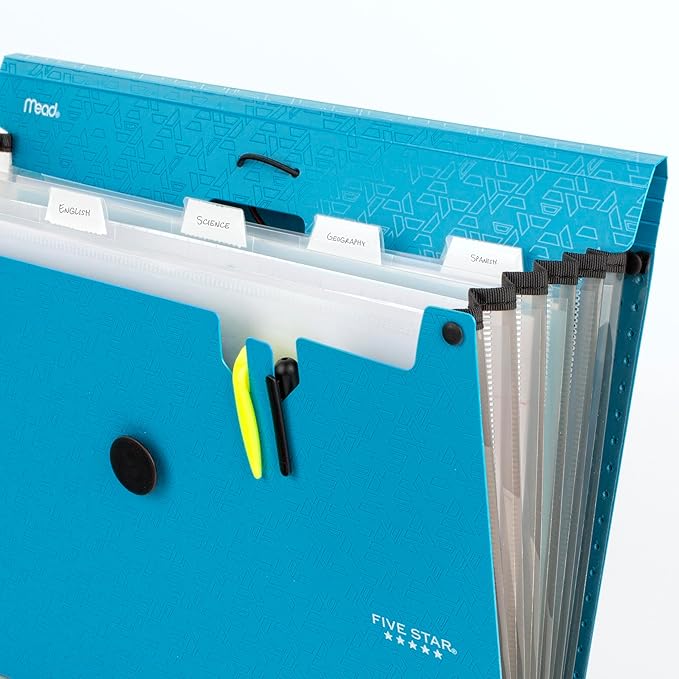 Five Star Expanding File Organizer, 6-Pocket Accordian File Organizer, Bungee Closure, Holds 8-1/2" x 11" Paper, Tidewater Blue (350100C-ECM)