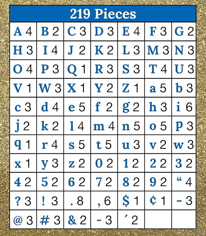 Carson Dellosa 219 Piece 4 Inch Gold Glitter Bulletin Board Letters for Classroom, Alphabet Letters, Numbers, Punctuation & Symbols, Cut Out Letters for Bulletin Board