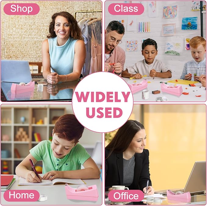 Yahenda 10 Pack Tape Dispenser, 20 Refills Weighted Non Skid,Pink | 0.7x985 Inch Invisible Tape Refills Included, Weighted Non-slip Base for Office Home School Desktop, Value Set for Wrapping
