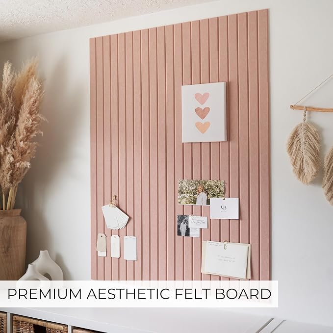 Large Felt Bulletin Board - Stylish 35 x 47 Inch Cork Board Alternative | 12 Customizable Adhesive Tiles with Golden Pins Perfect to Display Your Photos - Great for Office and Wall Decor