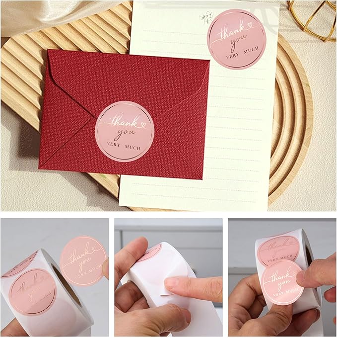 Thank You Stickers for Small Business – 500 Blush Pink Round Stickers with Rose Gold Foil, 1.5 Inch Waterproof Adhesive Labels for Packaging, Gifts & Envelopes