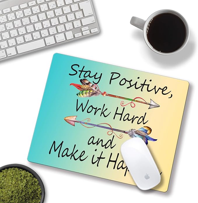 Inspirational Mouse Pad, Stay Positive Work Hard Motivational Mouse Pad for Women, Square Waterproof Non-Slip Rubber Base Office Laptop Mousepad