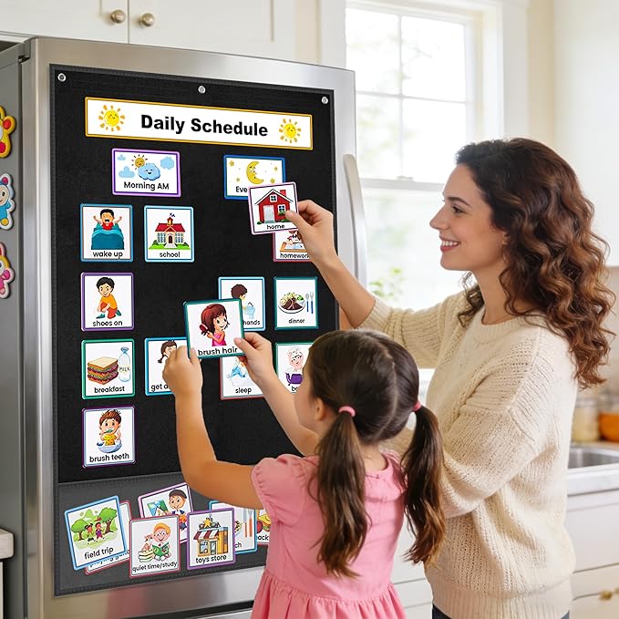 24"x36" Felt Board for Classroom & Home - Flannel Story Board with Magnets, Transparent Pocket & 30 Self Adhesive Dots | Interactive Learning, Visual Schedule, Storytelling for Teachers & Kid