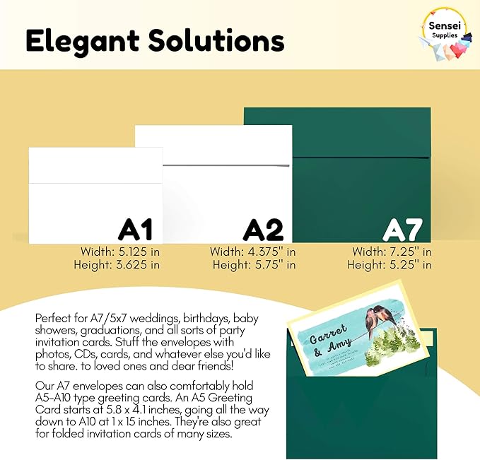 110 5x7 Pine Green Invitation Envelopes - for 5x7 Cards - A7 - (5 ¼ x 7 ¼ inches) - Perfect for Weddings, Graduation, Baby Shower - 120 GSM - Peel, Press & Self Seal - Square Flap