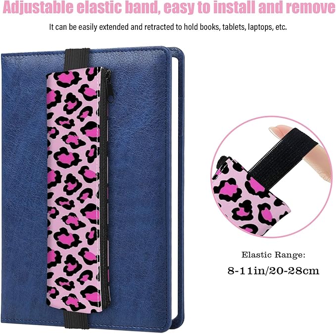 4 Pack Elastic Pen Holder for Notebook, Prints Pen Pouch with Elastic Band and Zipper, Leather Pen Holder for Planners, Journals, Book