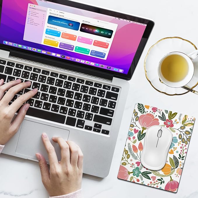 Small Mouse Pad Cute, Mini Mouse Pads for Wireless Mouse and Laptop, Travel Mousepads with Designs - Abstract Floral, Portable Mousepad with Non-Slip Rubber Base - 5.5 x 7 Inch