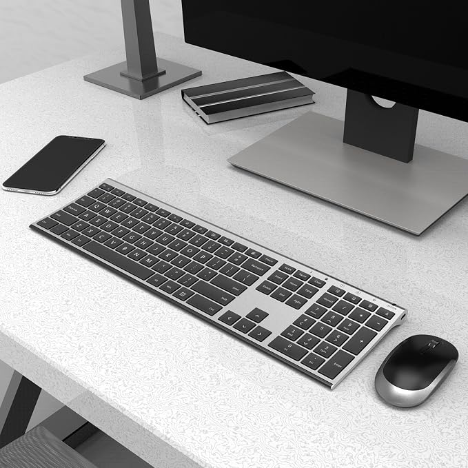 Vssoplor Wireless Keyboard and Mouse, Rechargeable Ultra Slim, Dark Gray | Quiet Full-Size Keyboard and Mouse Combo Set, for Laptop, PC, Notebook, Desktop, 2.4GHz Stable Connection, for Office/Home