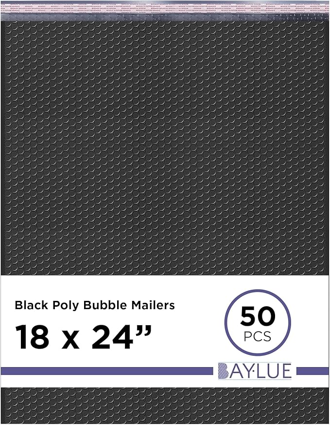 Black Poly Bubble Mailers 18.x24 Inch #9 | Self Seal Large Padded Envelopes | Air Cushioned Bubble Mailer | Usable Size 18x23 Inch | Waterproof Lightweight Mailing Shipping Bags | 50 Pack