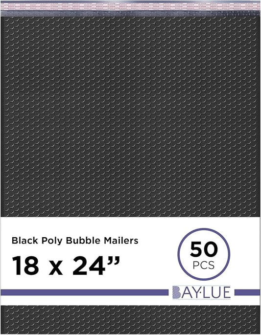 Black Poly Bubble Mailers 18.x24 Inch #9 | Self Seal Large Padded Envelopes | Air Cushioned Bubble Mailer | Usable Size 18x23 Inch | Waterproof Lightweight Mailing Shipping Bags | 50 Pack