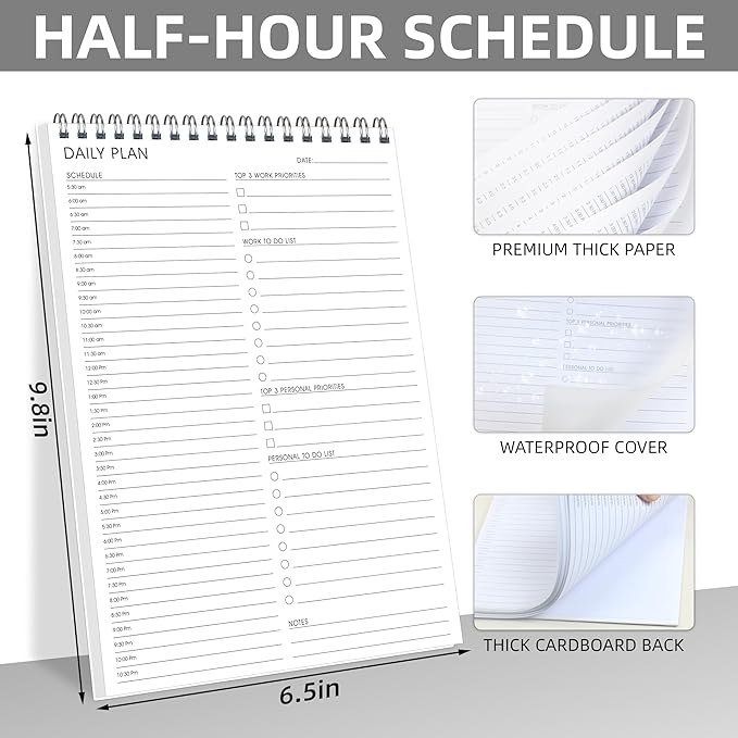 Hourly Schedules 3 Pack - To Do List Notepad 3 Pack, B5(6.5" x 9.8"), Daily Planner for Organizing, Suitable for School&Office&Home, PVC cover