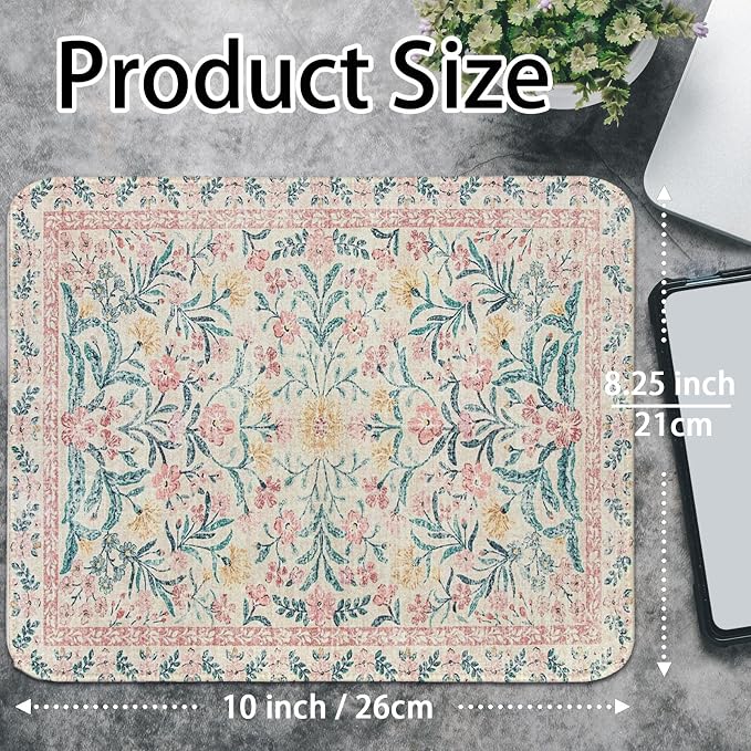 UTELKA Retro Pink Mouse Pad, Cute Mouse Pads, Boho Flroal Mousepad 10x8 | Boho Travel Mouse Pad, Rug Mouse Pad,Travel Carpet Mouse Pads For Women Girls, Pink Mouse Pads For Desk