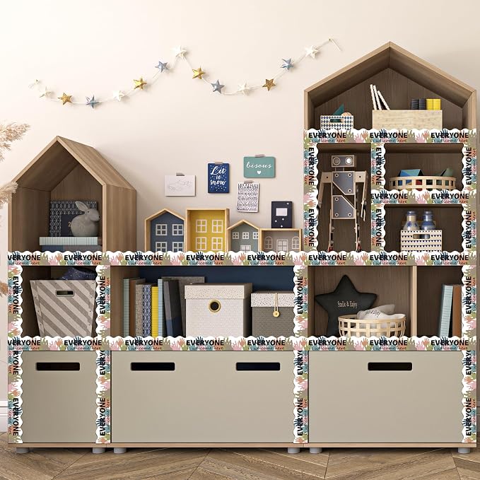 BeYumi Boho Diversity Border Trim - 65ft Back to School Everyone is Welcome Here Rolled Border Trim Multicultural Equality Inclusive Bulletin Board Classroom Chalkboard Kindergarten Elementary Decor
