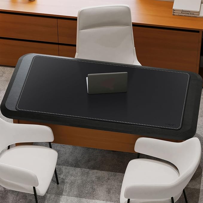Mydours 52" x 24" XXL Large Desk Mat, PU Leather Full Desk Mouse Pad, Black | Extended PU Leather Surfaces Desk Pad for Home Office - Gaming Mouse Pad for Keyboard Laptop Computer