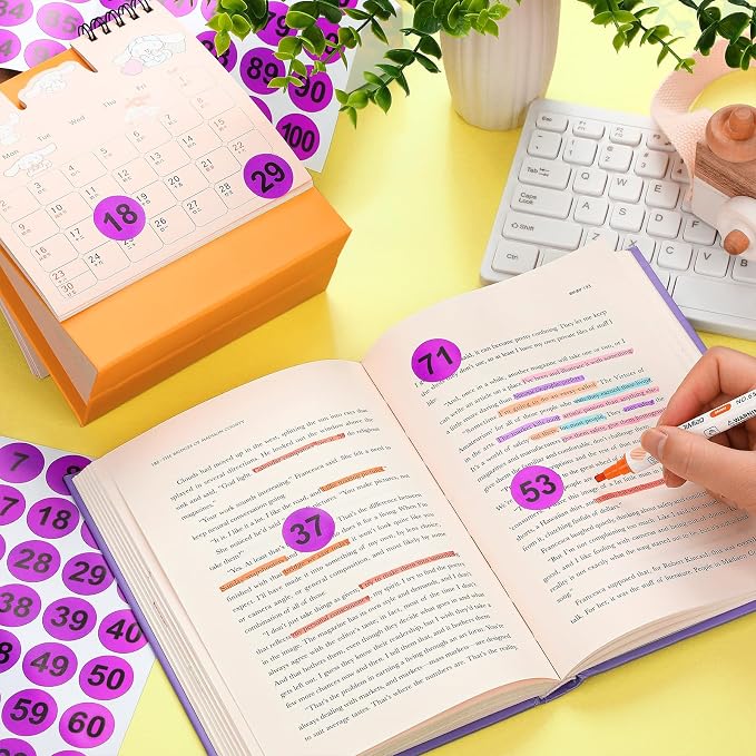 Clabby 700 Pcs Number Stickers 1-100 Consecutive 1 Inch Round,Purple | Self Adhesive Vinyl Labels for Inventory, Storage Bins, Office Filing, Warehouse Management, Color Coded Organization