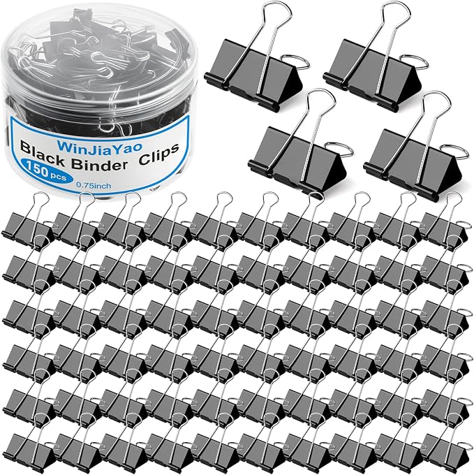 150 Pack Small Binder Clips 0.75 Inch with Container, Paper Clips Clamps, Black Office Clips, Mini Binder Clips, Clips for Paperwork, for Office and Home Supplies School