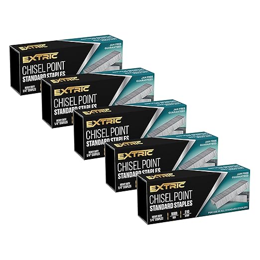 Staples Standard 5 Pack, Heavy Duty Chisel Point Standard Staples for Stapler 25,000 Pack 1/4 Inch, Jam Free Stapling