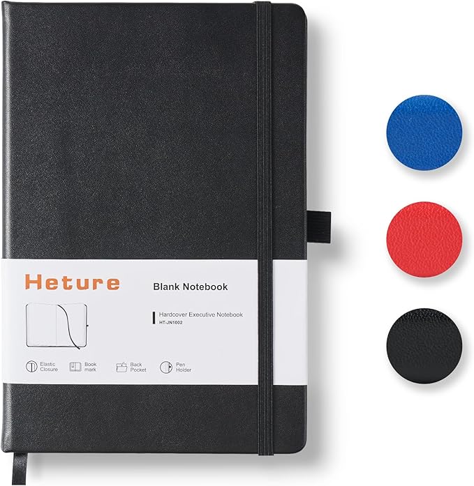 Hardcover Notebooks, A5 Blank Notebook for Writing 160 Pages, 8.2 x 5.5 inch, Classic Blank Notebooks for College/Work/Travel (Blanked-1 Pack, Black)