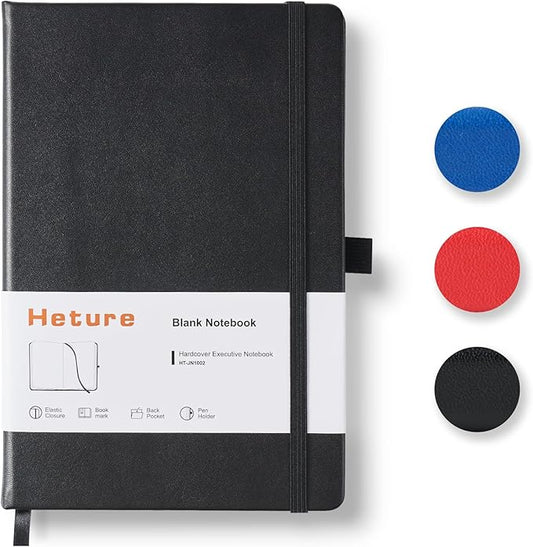 Hardcover Notebooks, A5 Blank Notebook for Writing 160 Pages, 8.2 x 5.5 inch, Classic Blank Notebooks for College/Work/Travel (Blanked-1 Pack, Black)