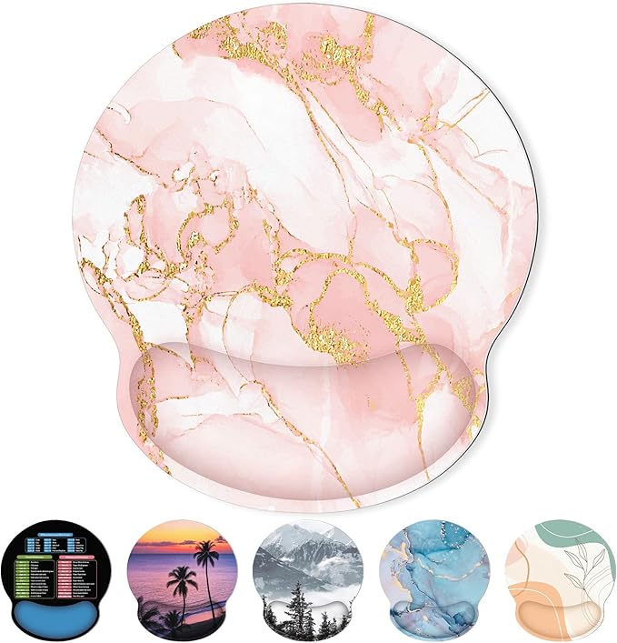 Ergonomic Mouse Pad with Wrist Rest, Small Mousepad with Non-Slip Rubber Base and Smooth Surface, Pink Mouse Pads for Desk, Office Desk Accessories
