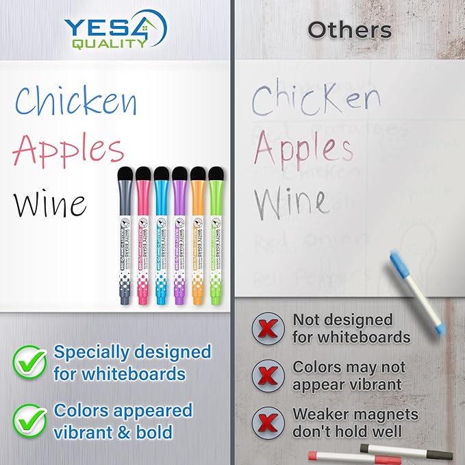 Magnetic Dry Erase White Board Sheet for Fridge (12x8), Stain Resistant Technology w/ 6 Markers & Big Eraser with Magnet, Small Refrigerator Whiteboard Planner & Organizer by Yes4Quality